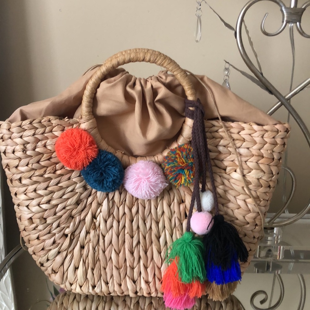 Khaki Summer Handbag Woven Beach Bag for Travelling - Picture 3 of 5